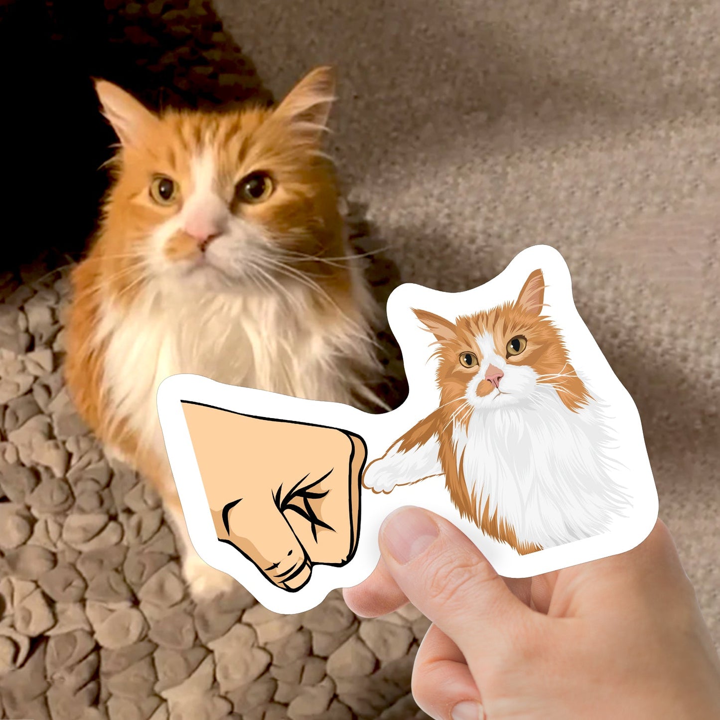 Custom Cat "Fist Bump" Sticker - Cat and owner